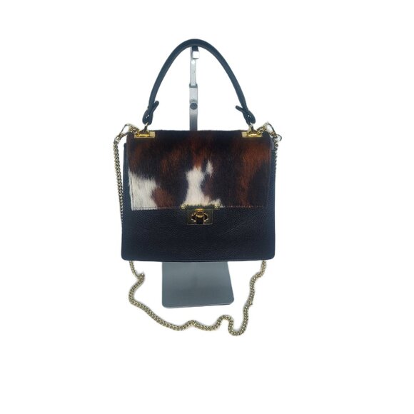 Charlie Leather “Gianella” Black Leather with Fur Handbag & Crossbody–NWT - Picture 10 of 12